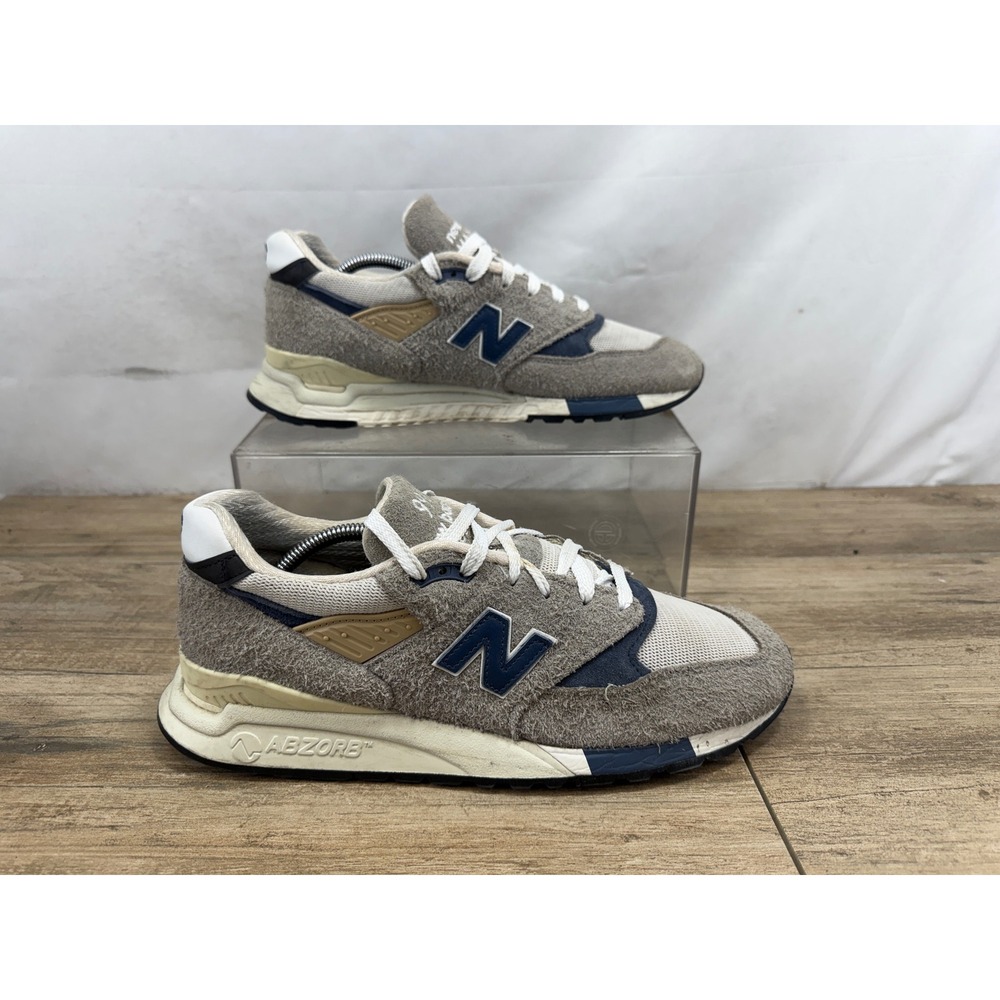 New Balance 998 Made in USA Grey Navy Hairy Suede M998 10.5 Mens Sneakers